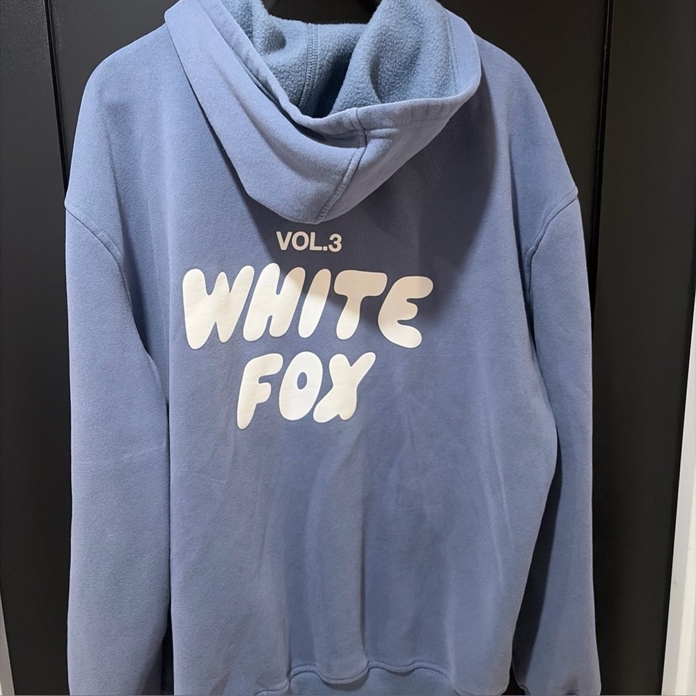 White Fox Boutique Vol 3 Oversized Hoodie Dusty Blue Graphic Sweatshirt M/L